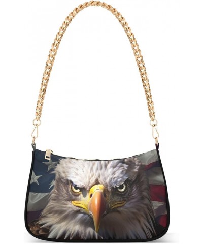 Painting Magical Forest Chain Purse Hobo Tote Bags Women's Handbag Cute Shoulder Strap Bald Eagles Us Flag $17.39 Shoulder Bags