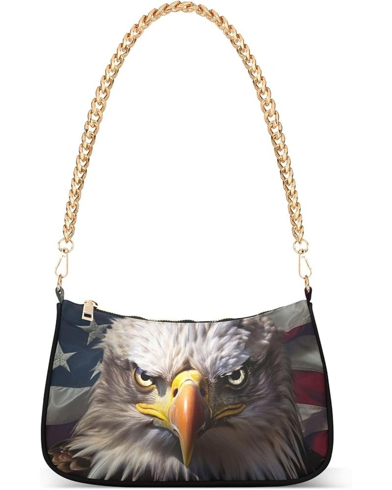 Painting Magical Forest Chain Purse Hobo Tote Bags Women's Handbag Cute Shoulder Strap Bald Eagles Us Flag $17.39 Shoulder Bags