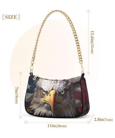 Painting Magical Forest Chain Purse Hobo Tote Bags Women's Handbag Cute Shoulder Strap Bald Eagles Us Flag $17.39 Shoulder Bags