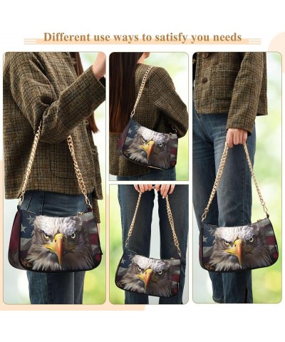 Painting Magical Forest Chain Purse Hobo Tote Bags Women's Handbag Cute Shoulder Strap Bald Eagles Us Flag $17.39 Shoulder Bags