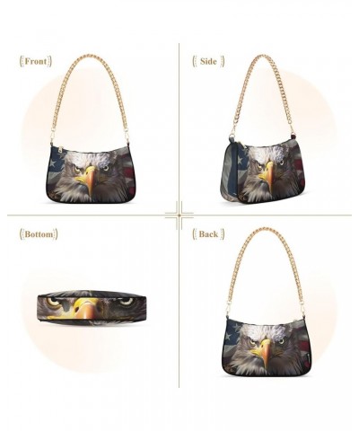 Painting Magical Forest Chain Purse Hobo Tote Bags Women's Handbag Cute Shoulder Strap Bald Eagles Us Flag $17.39 Shoulder Bags