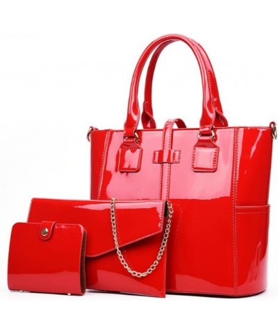 Patent Tote and Purse 3pcs for Women Glossy PU Top-handle Handbags Chain Messenger Bag Clutch Card Holder Red $20.86 Totes