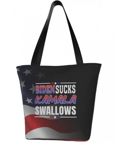 Biden Sucks Kamala Swallows Anti Joe Biden Anti-democrat Women'S Casual One Shoulder Carry Shopping Bag Large Capacity Workin...