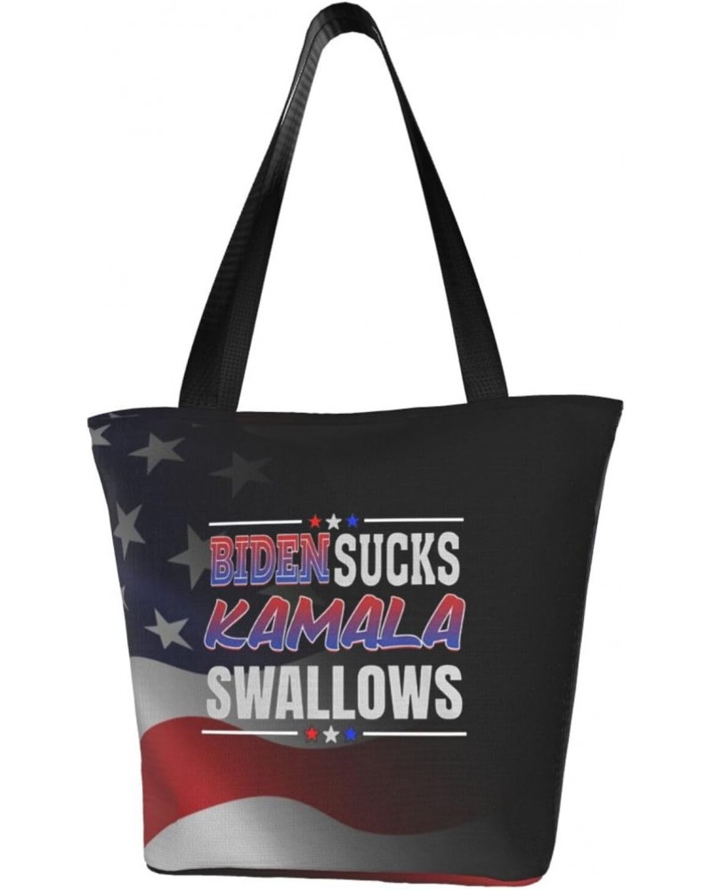 Biden Sucks Kamala Swallows Anti Joe Biden Anti-democrat Women'S Casual One Shoulder Carry Shopping Bag Large Capacity Workin...