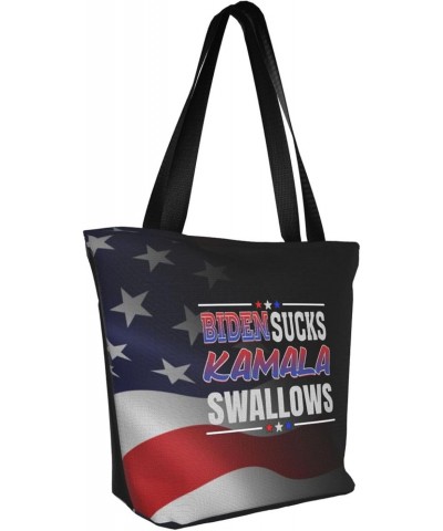 Biden Sucks Kamala Swallows Anti Joe Biden Anti-democrat Women'S Casual One Shoulder Carry Shopping Bag Large Capacity Workin...