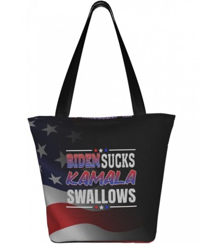 Biden Sucks Kamala Swallows Anti Joe Biden Anti-democrat Women'S Casual One Shoulder Carry Shopping Bag Large Capacity Workin...