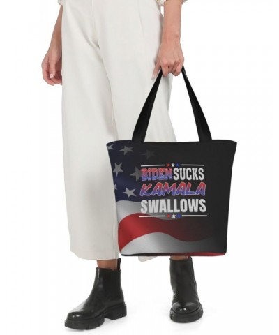 Biden Sucks Kamala Swallows Anti Joe Biden Anti-democrat Women'S Casual One Shoulder Carry Shopping Bag Large Capacity Workin...