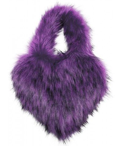 Fluffy Tote Bag for Women Luxury Faux Fur Shoulder Bag Y2K Crossbody Fuzzy Purse Girls Heart Shaped Furry Purse C05-purple $1...