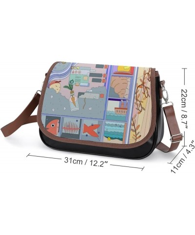 Printed Crossbody Bag Shoulder Bag PU Leather Women's Designer Satchels Running Skeleton Color11 $26.49 Satchels