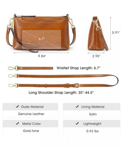 Leather Crossbody Bags for Women Trendy, Small Shoulder Purses and Handbags, Wristlet Clutch Wallet with 2 Straps Light Brown...