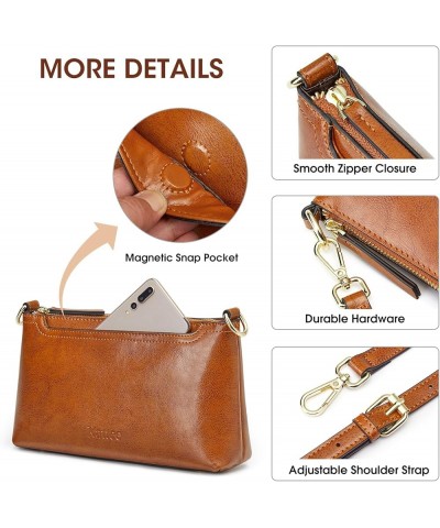 Leather Crossbody Bags for Women Trendy, Small Shoulder Purses and Handbags, Wristlet Clutch Wallet with 2 Straps Light Brown...