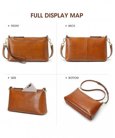 Leather Crossbody Bags for Women Trendy, Small Shoulder Purses and Handbags, Wristlet Clutch Wallet with 2 Straps Light Brown...