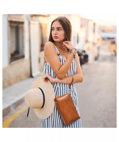 Leather Crossbody Bags for Women Trendy, Small Shoulder Purses and Handbags, Wristlet Clutch Wallet with 2 Straps Light Brown...