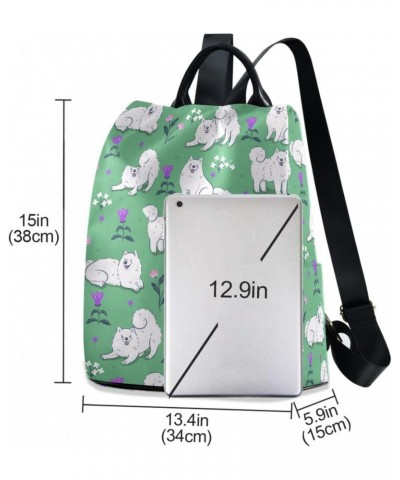 Cute White Samoyed Dogs on A Green Meadow Women Backpack Purse Anti-theft Travel Backpack Fashion Shoulder Handbag $17.20 Bac...