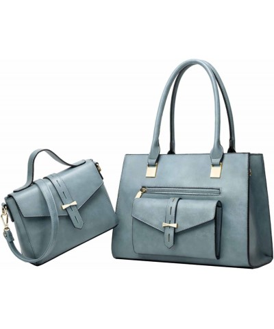 Women Elegant 2pcs Handbag Envelope Top Handle Purse PU Leather Tote Shoulder Bag Satchel Light Blue $19.26 Totes