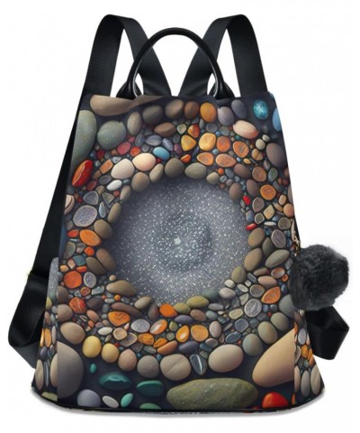 Colorful Pebbles Backpack for Women, Fashion Anti Theft Casual Daypack Shoulder Bag Purse for Travel Work 15 inches $18.45 Ba...