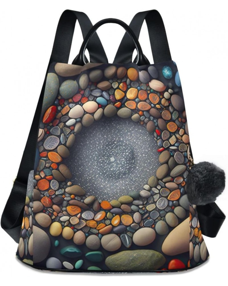 Colorful Pebbles Backpack for Women, Fashion Anti Theft Casual Daypack Shoulder Bag Purse for Travel Work 15 inches $18.45 Ba...