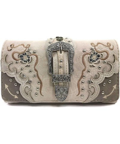 Buckle Floral Embroidered Studded CCW Concealed Carry Shoulder Purse Handbag Beige Wallet Only $13.58 Shoulder Bags