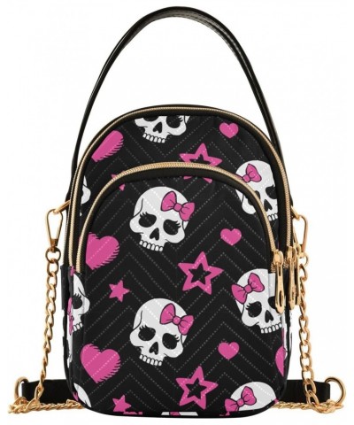 Hearts Skulls Crossbody Bag for Women Cell Phone Purse Wallet with Removable Chain Shoulder Handbag for Travel Phone Work Pas...