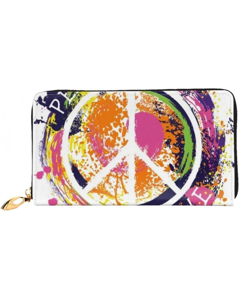 Colorful Peace Sign Leather Wallet Credit Card Holder Wallet Fashion Wristlet Wallet Clutch Purse For Women And Men $23.90 Wr...