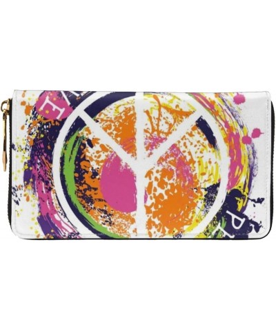 Colorful Peace Sign Leather Wallet Credit Card Holder Wallet Fashion Wristlet Wallet Clutch Purse For Women And Men $23.90 Wr...