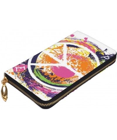 Colorful Peace Sign Leather Wallet Credit Card Holder Wallet Fashion Wristlet Wallet Clutch Purse For Women And Men $23.90 Wr...