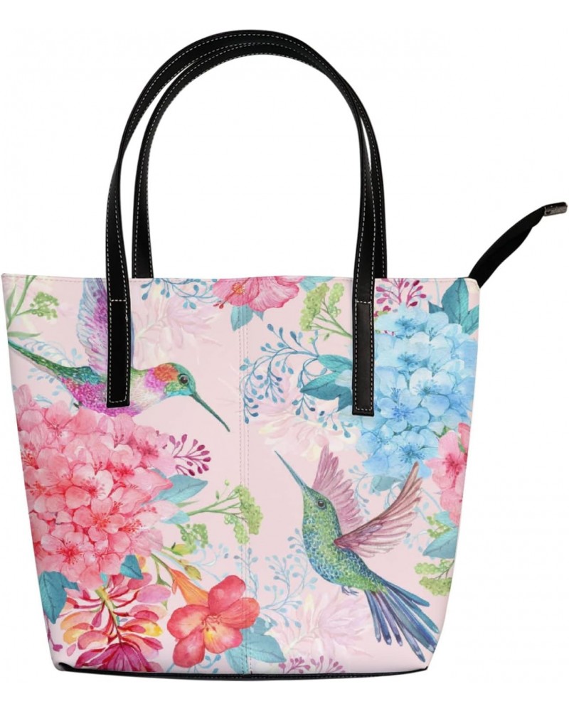 Shoulder Bag Tote Bags for Women Tropical Flowers Hummingbirds Leather Shopper Work Handbags Large Casual Bag $23.91 Totes