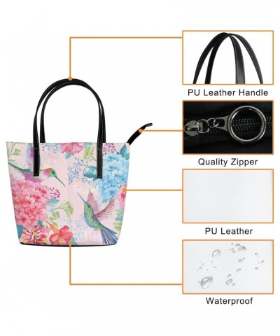 Shoulder Bag Tote Bags for Women Tropical Flowers Hummingbirds Leather Shopper Work Handbags Large Casual Bag $23.91 Totes