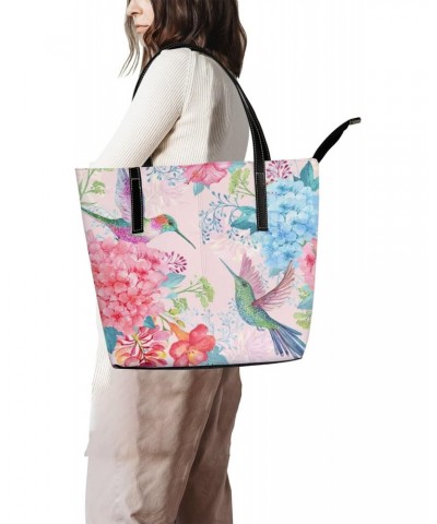 Shoulder Bag Tote Bags for Women Tropical Flowers Hummingbirds Leather Shopper Work Handbags Large Casual Bag $23.91 Totes