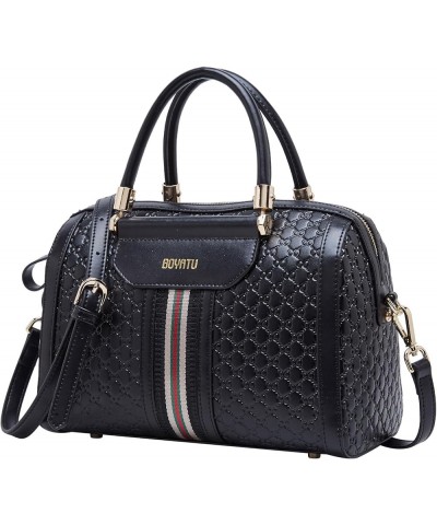 Leather Satchel Bags Shoulder Purse: Trendy Top Handle Bags for Women - Elegant Handbags Barrel Purse Black $34.65 Satchels