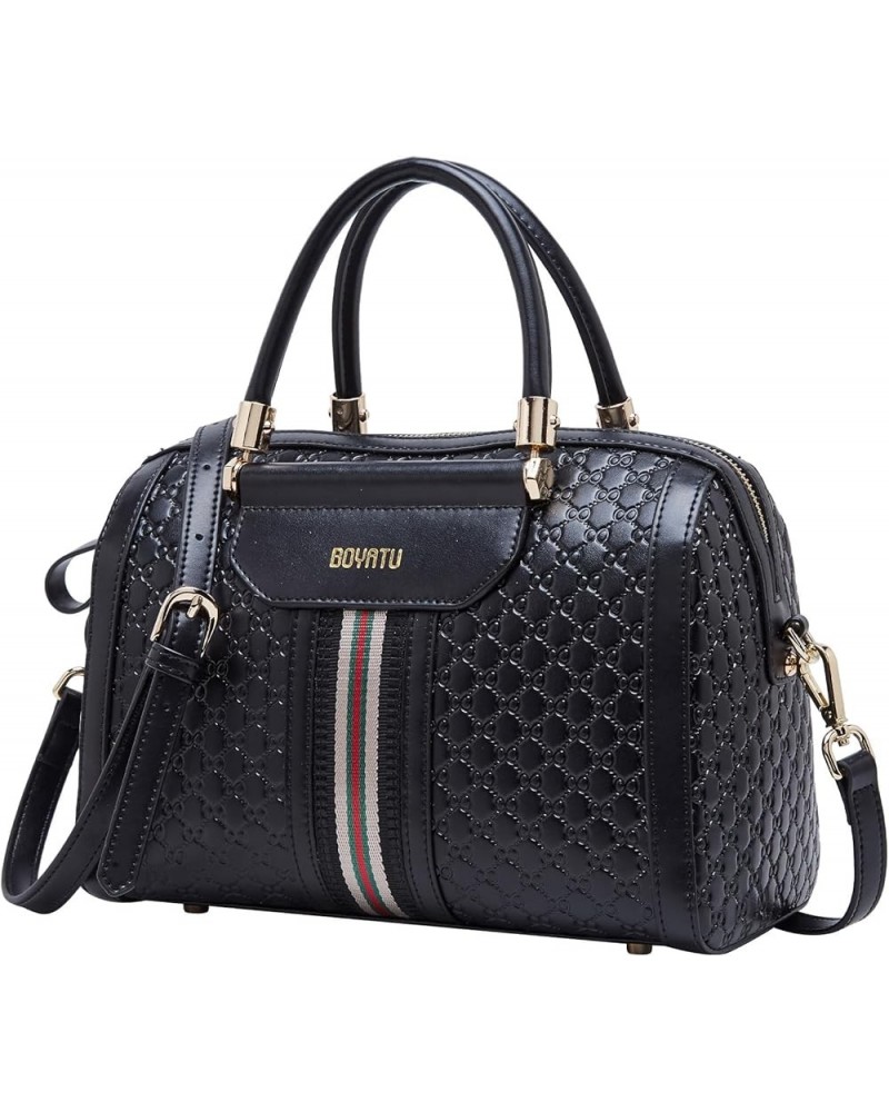 Leather Satchel Bags Shoulder Purse: Trendy Top Handle Bags for Women - Elegant Handbags Barrel Purse Black $34.65 Satchels