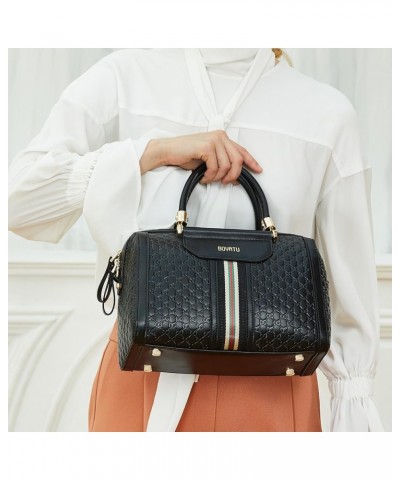 Leather Satchel Bags Shoulder Purse: Trendy Top Handle Bags for Women - Elegant Handbags Barrel Purse Black $34.65 Satchels