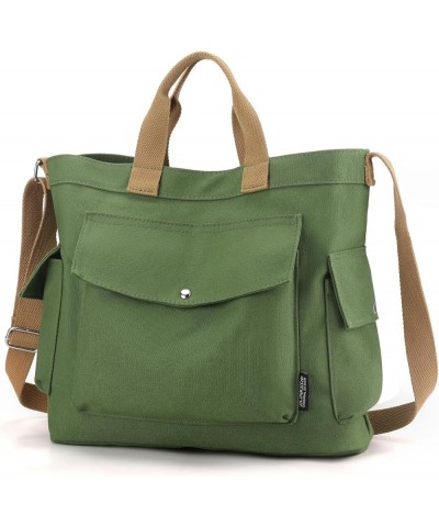 Women Canvas Tote Bag with Zipper, Multi-Pocket Canvas Crossbody Bag Adjustable Strap Canvas Satchel Hobo Bag Green $16.06 Totes