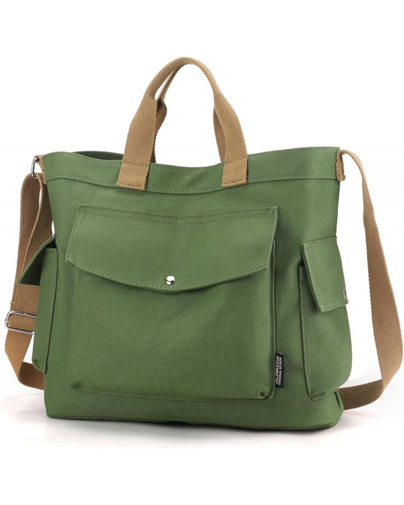 Women Canvas Tote Bag with Zipper, Multi-Pocket Canvas Crossbody Bag Adjustable Strap Canvas Satchel Hobo Bag Green $16.06 Totes