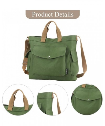 Women Canvas Tote Bag with Zipper, Multi-Pocket Canvas Crossbody Bag Adjustable Strap Canvas Satchel Hobo Bag Green $16.06 Totes