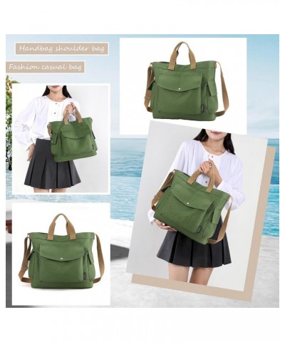 Women Canvas Tote Bag with Zipper, Multi-Pocket Canvas Crossbody Bag Adjustable Strap Canvas Satchel Hobo Bag Green $16.06 Totes