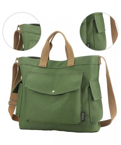 Women Canvas Tote Bag with Zipper, Multi-Pocket Canvas Crossbody Bag Adjustable Strap Canvas Satchel Hobo Bag Green $16.06 Totes