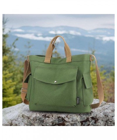 Women Canvas Tote Bag with Zipper, Multi-Pocket Canvas Crossbody Bag Adjustable Strap Canvas Satchel Hobo Bag Green $16.06 Totes