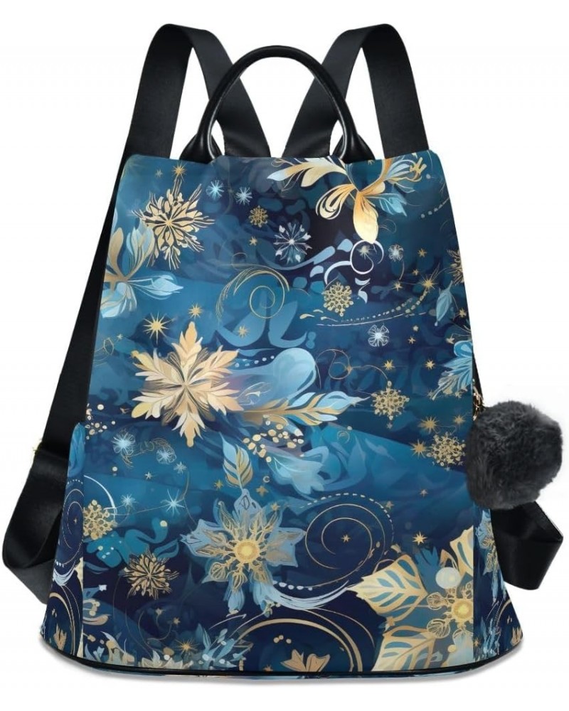 Little Sloth Hangs on Branch Women Backpack Purse Anti Theft Back Zipper Design Travel Bag Christmas Snowflake Blue $16.55 Ba...