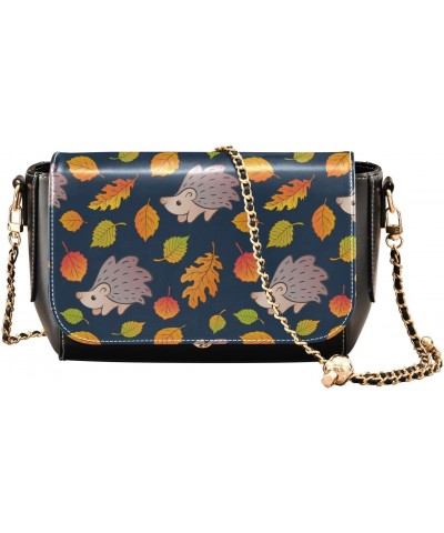 Autumn Fall Leaves Hedgehog Crossbody bags for Women Small Crossbody Purses with Chain Strap Shoulder Bag Wallet Purse for Wo...