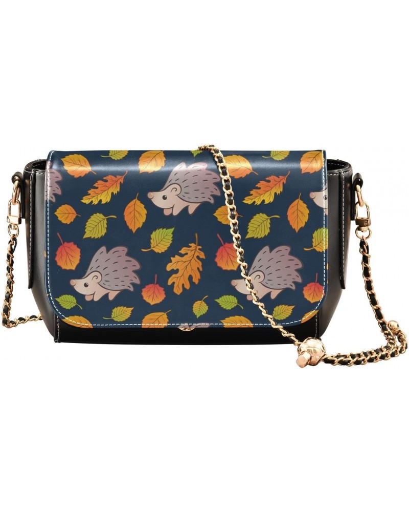 Autumn Fall Leaves Hedgehog Crossbody bags for Women Small Crossbody Purses with Chain Strap Shoulder Bag Wallet Purse for Wo...