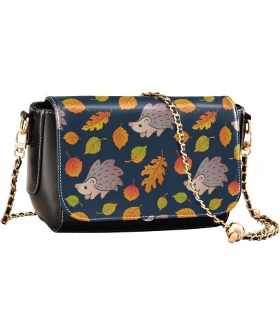 Autumn Fall Leaves Hedgehog Crossbody bags for Women Small Crossbody Purses with Chain Strap Shoulder Bag Wallet Purse for Wo...