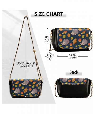 Autumn Fall Leaves Hedgehog Crossbody bags for Women Small Crossbody Purses with Chain Strap Shoulder Bag Wallet Purse for Wo...