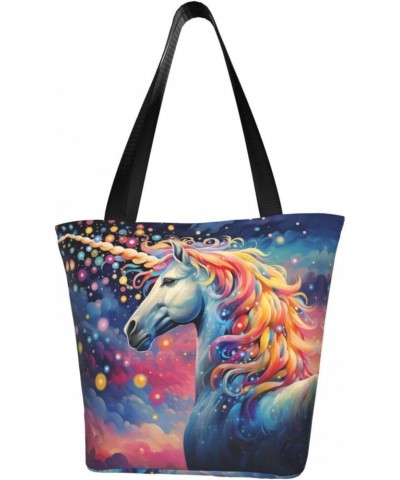 Cute Unicorn Classic Printed Design,Large-Capacity Lightweight Quilted Handbag,Suitable For Shopping,Fitness,Fashionable And ...