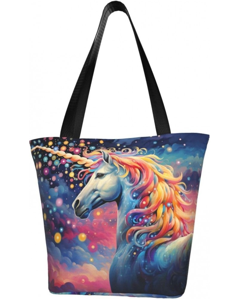 Cute Unicorn Classic Printed Design,Large-Capacity Lightweight Quilted Handbag,Suitable For Shopping,Fitness,Fashionable And ...