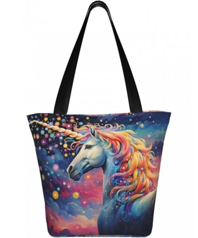 Cute Unicorn Classic Printed Design,Large-Capacity Lightweight Quilted Handbag,Suitable For Shopping,Fitness,Fashionable And ...