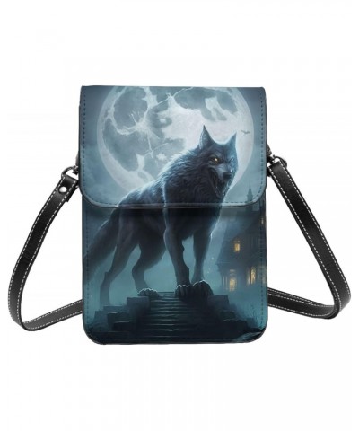 Full Moon Werewolf night Dark Leather Small Crossbody Bags for Women Cell Phone Bag Wallet Purses with Adjustable Strap $19.8...