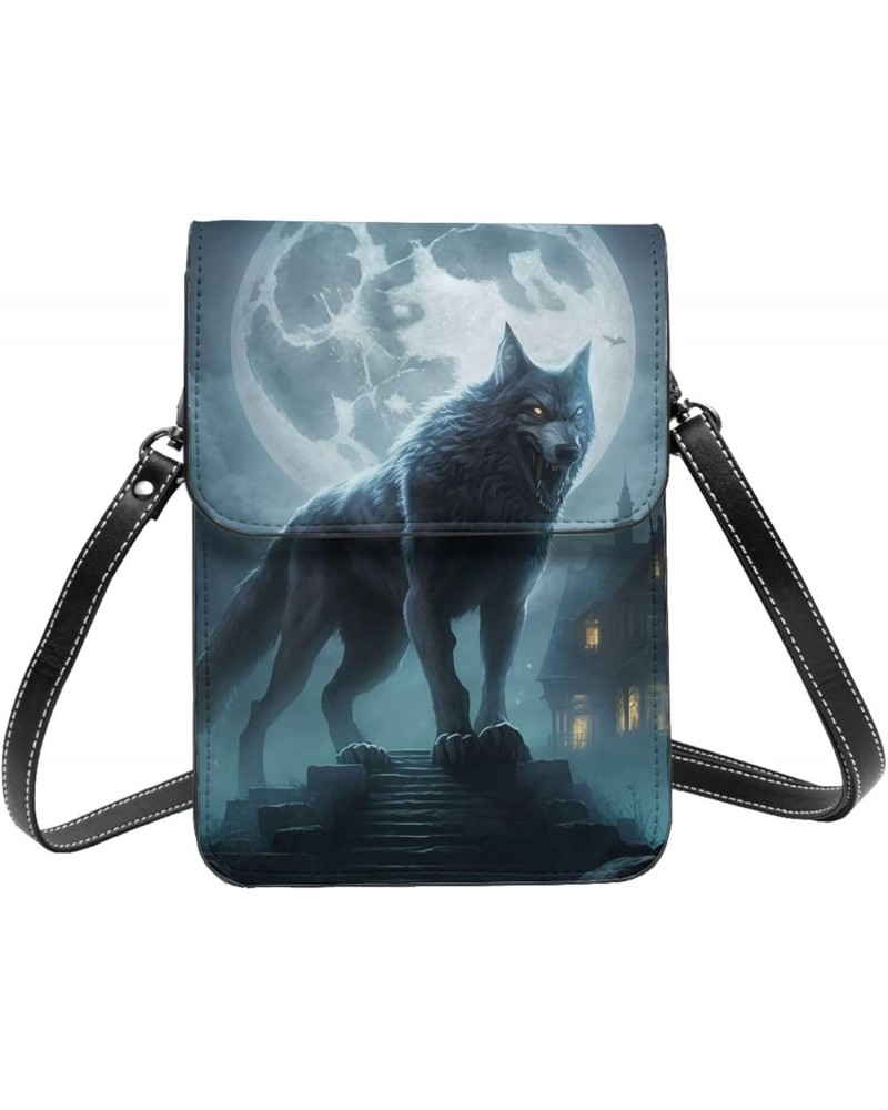 Full Moon Werewolf night Dark Leather Small Crossbody Bags for Women Cell Phone Bag Wallet Purses with Adjustable Strap $19.8...