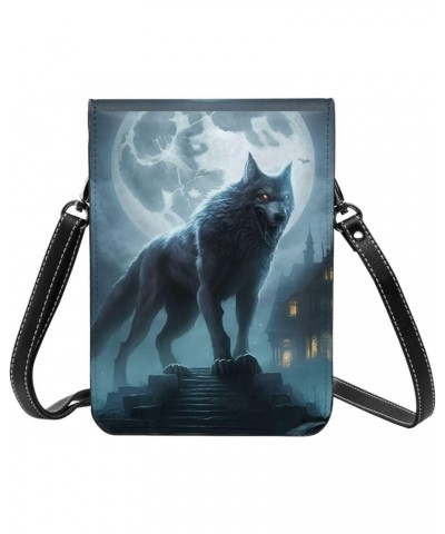 Full Moon Werewolf night Dark Leather Small Crossbody Bags for Women Cell Phone Bag Wallet Purses with Adjustable Strap $19.8...