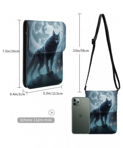 Full Moon Werewolf night Dark Leather Small Crossbody Bags for Women Cell Phone Bag Wallet Purses with Adjustable Strap $19.8...